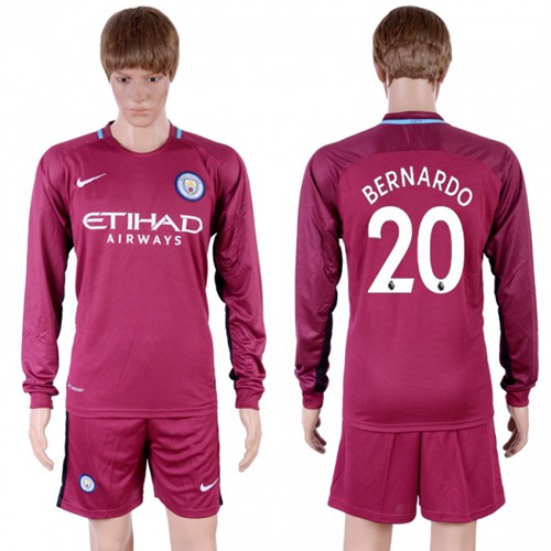 Manchester City #20 Bernardo Away Long Sleeves Soccer Club Jersey